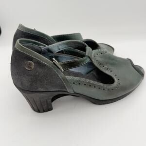 MAG Women's 39 Teal Leather Wedge Mary Jane Open Toe Comfort‎